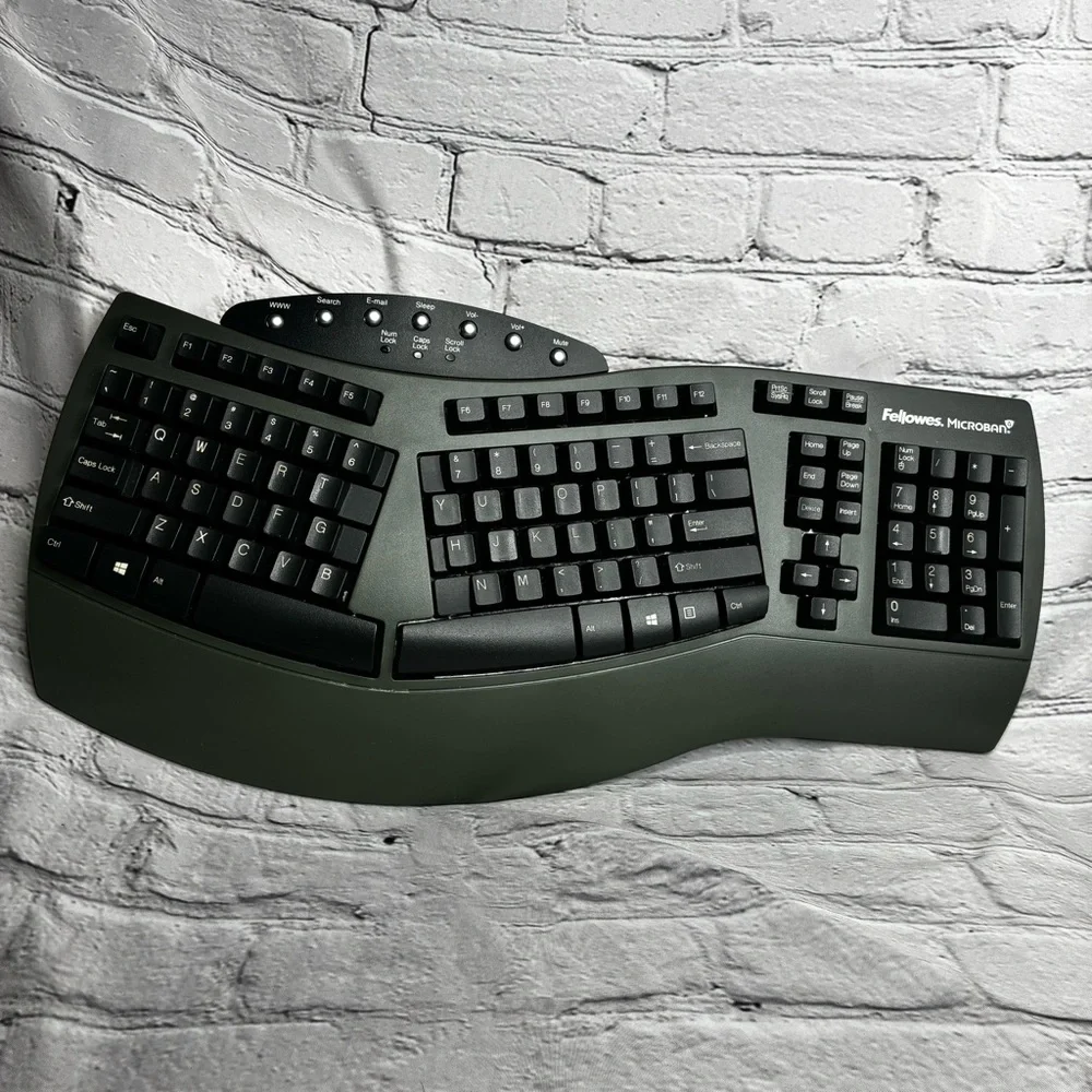 Fellowes Microban Ergonomic Wired USB Keyboard KU-9938 /‎ 98915 Gray Black GUC